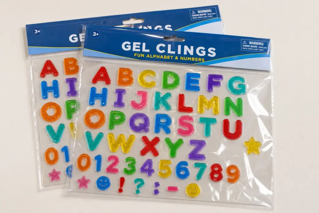 Alphabet gel clings for classroom and learning activities