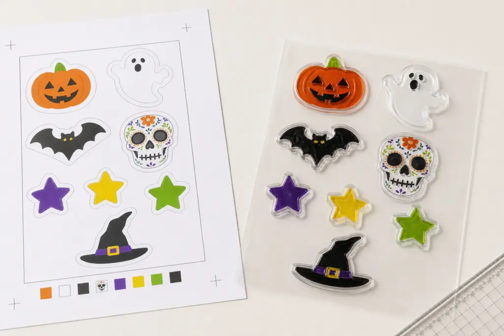 Custom gel cling artwork and sheet layout options