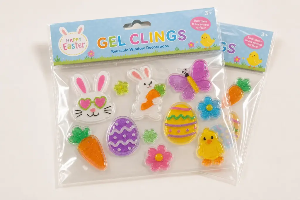 Easter gel clings with rabbits eggs and spring shapes